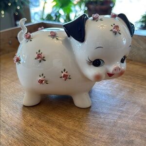 Charming White Piggy Bank with Floral Design